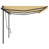 Manual retractable awning with poles 6x3.5 m Yellow and white