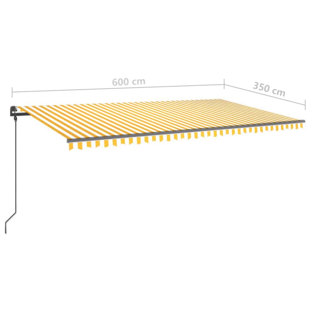 Manual retractable awning with poles 6x3.5 m Yellow and white