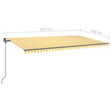 Manual retractable awning with poles 6x3.5 m Yellow and white