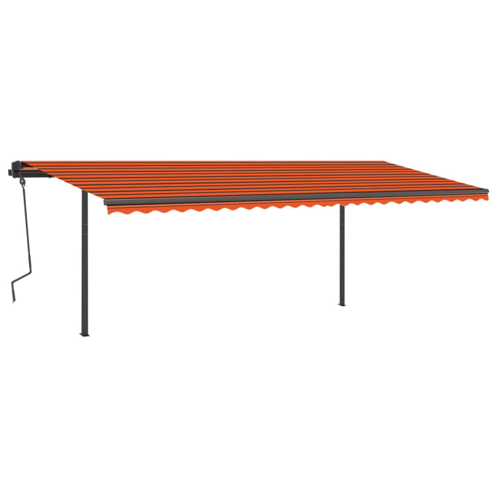 Manual retractable awning with poles 6x3.5 m Orange and brown