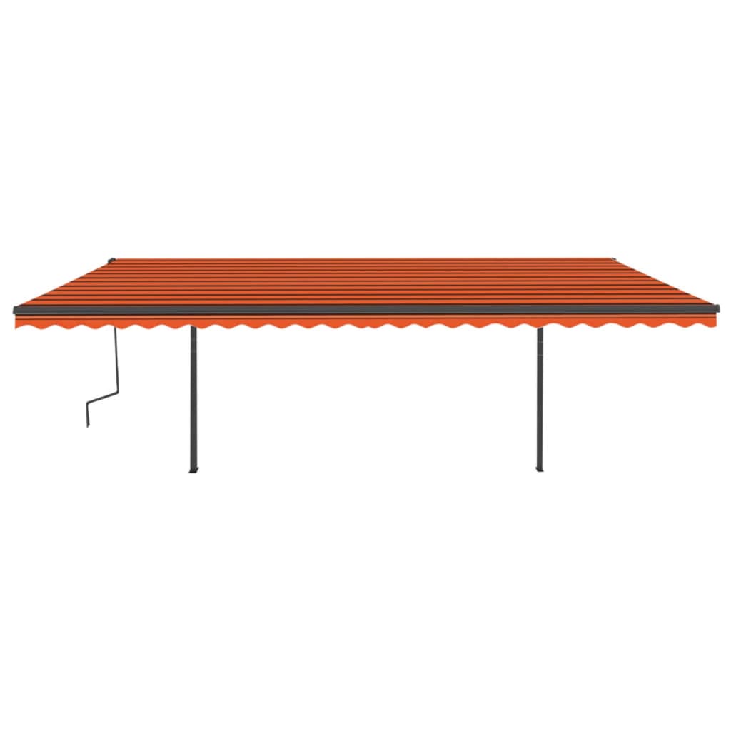 Manual retractable awning with poles 6x3.5 m Orange and brown