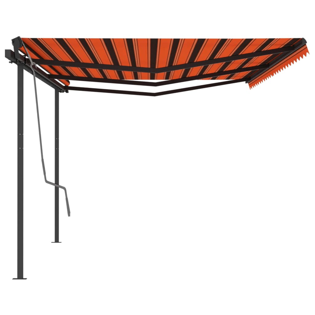 Manual retractable awning with poles 6x3.5 m Orange and brown