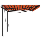 Manual retractable awning with poles 6x3.5 m Orange and brown