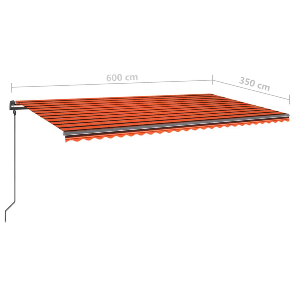 Manual retractable awning with poles 6x3.5 m Orange and brown