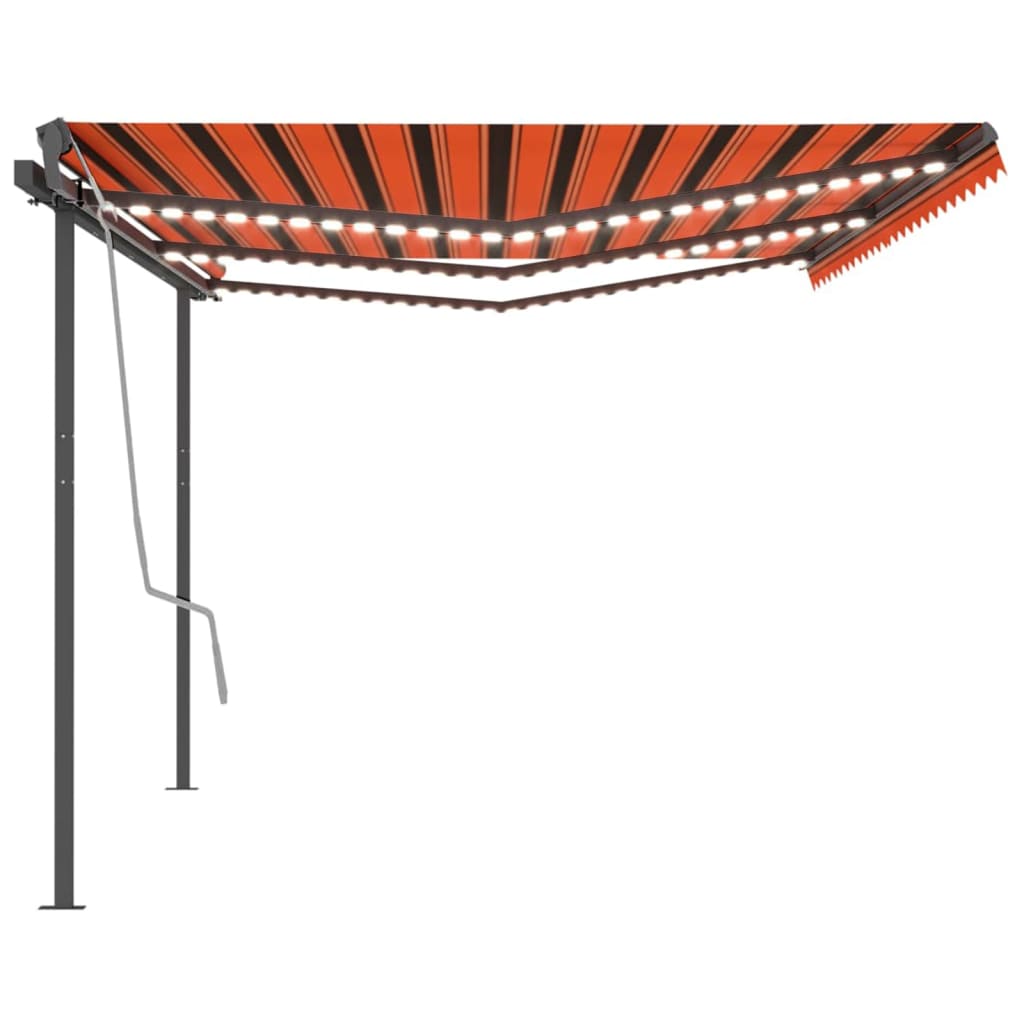 Manual retractable awning with LED 6x3.5 m Orange and brown