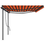 Auvent automatique rétractable et poteaux 6x3,5 m Orange marron