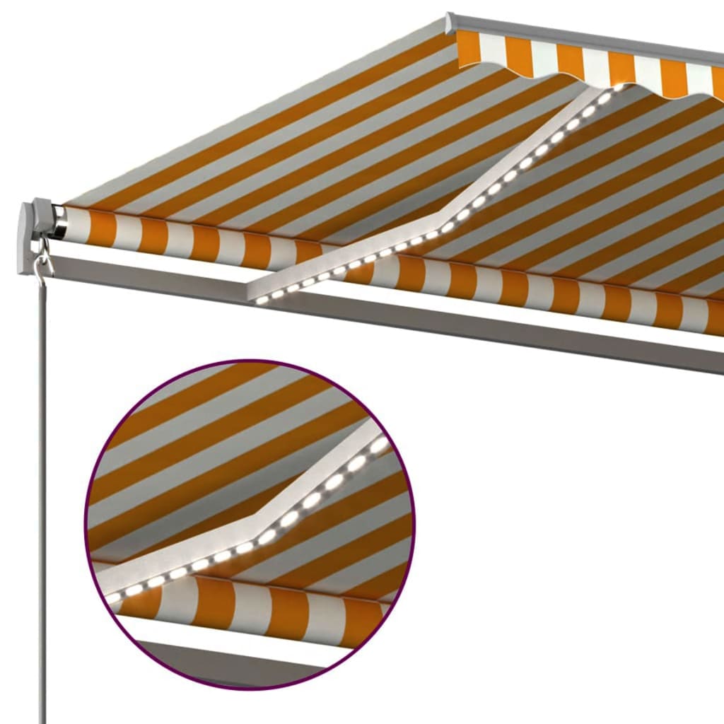 Automatic awning with wind sensor and LED 6x3.5m Yellow and white