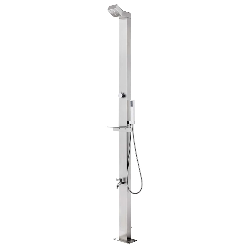 Douche de jardin avec base gris 225 cm Acier inoxydable