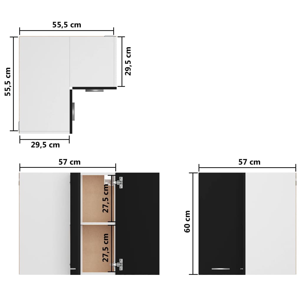 Hängender Eckschrank Schwarz 57x57x60 cm Holzwerkstoff