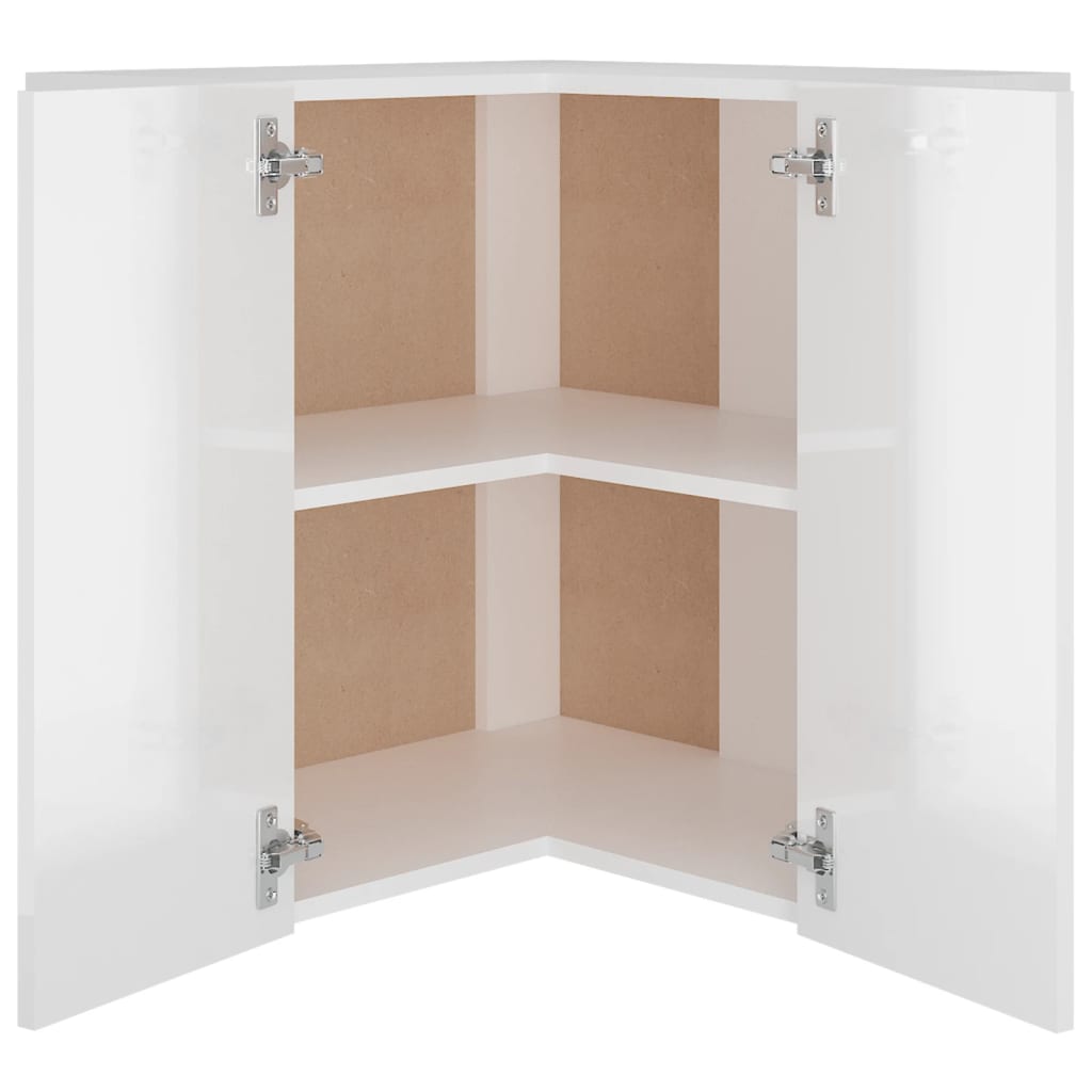 Armoire d'angle suspendue Blanc brillant Bois d’ingénierie