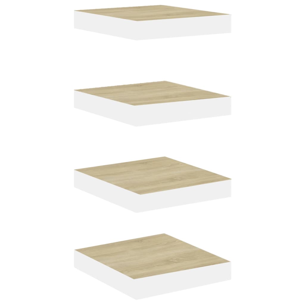 Étagères murales 4 pcs Chêne et blanc 23x23,5x3,8 cm MDF