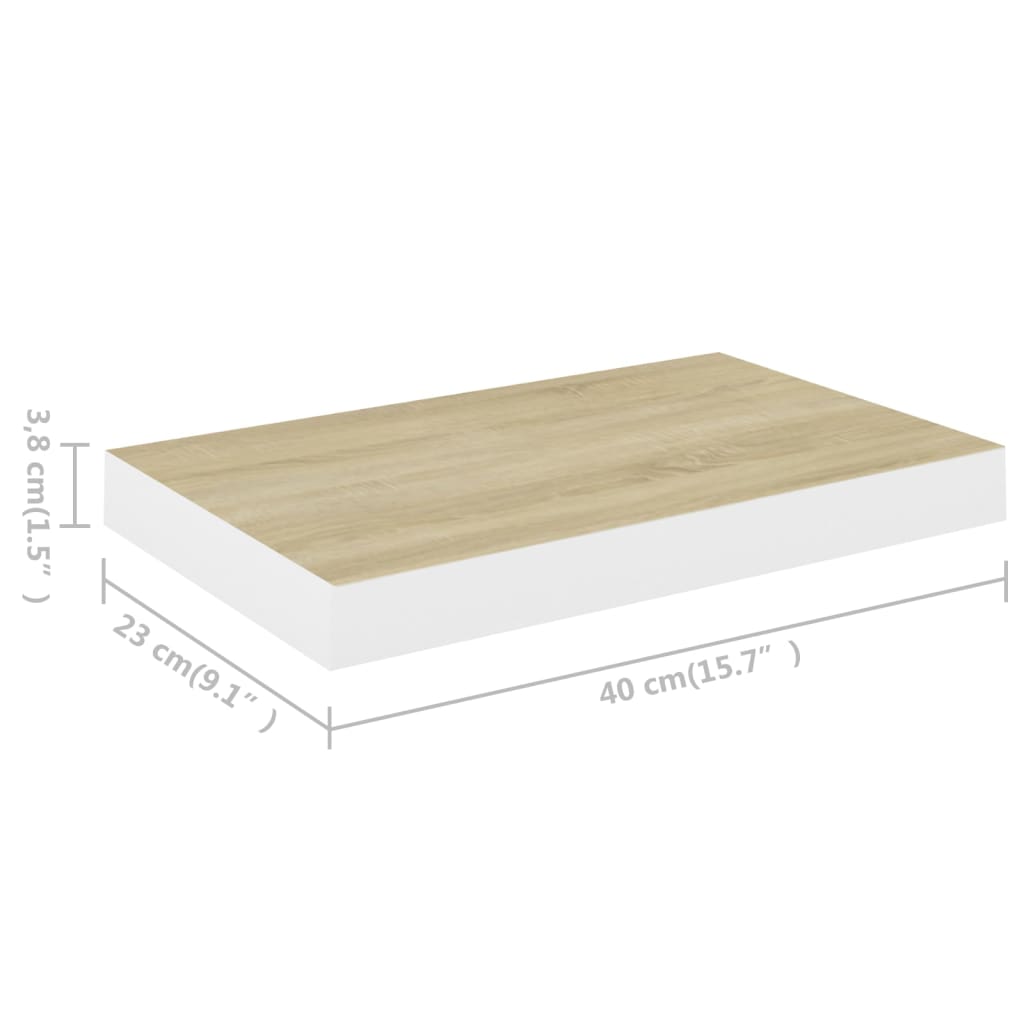 Étagère murale flottante Chêne et blanc 40x23x3,8 cm MDF