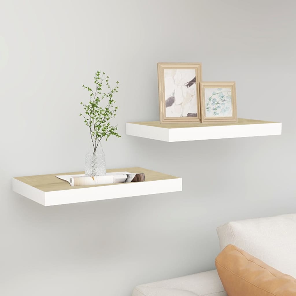 Étagères flottantes 2 pcs chêne et blanc 50x23x3,8 cm MDF