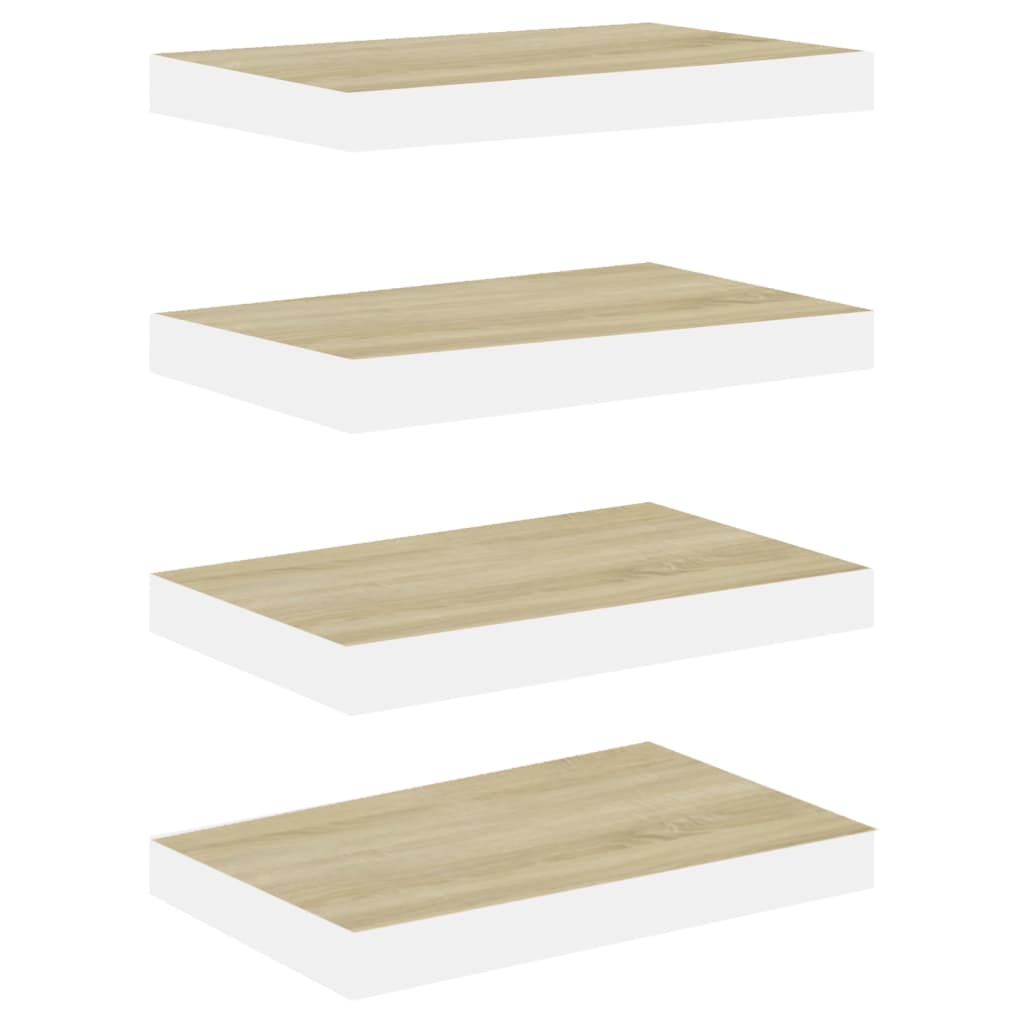 Étagères flottantes 4 pcs chêne et blanc 50x23x3,8 cm MDF