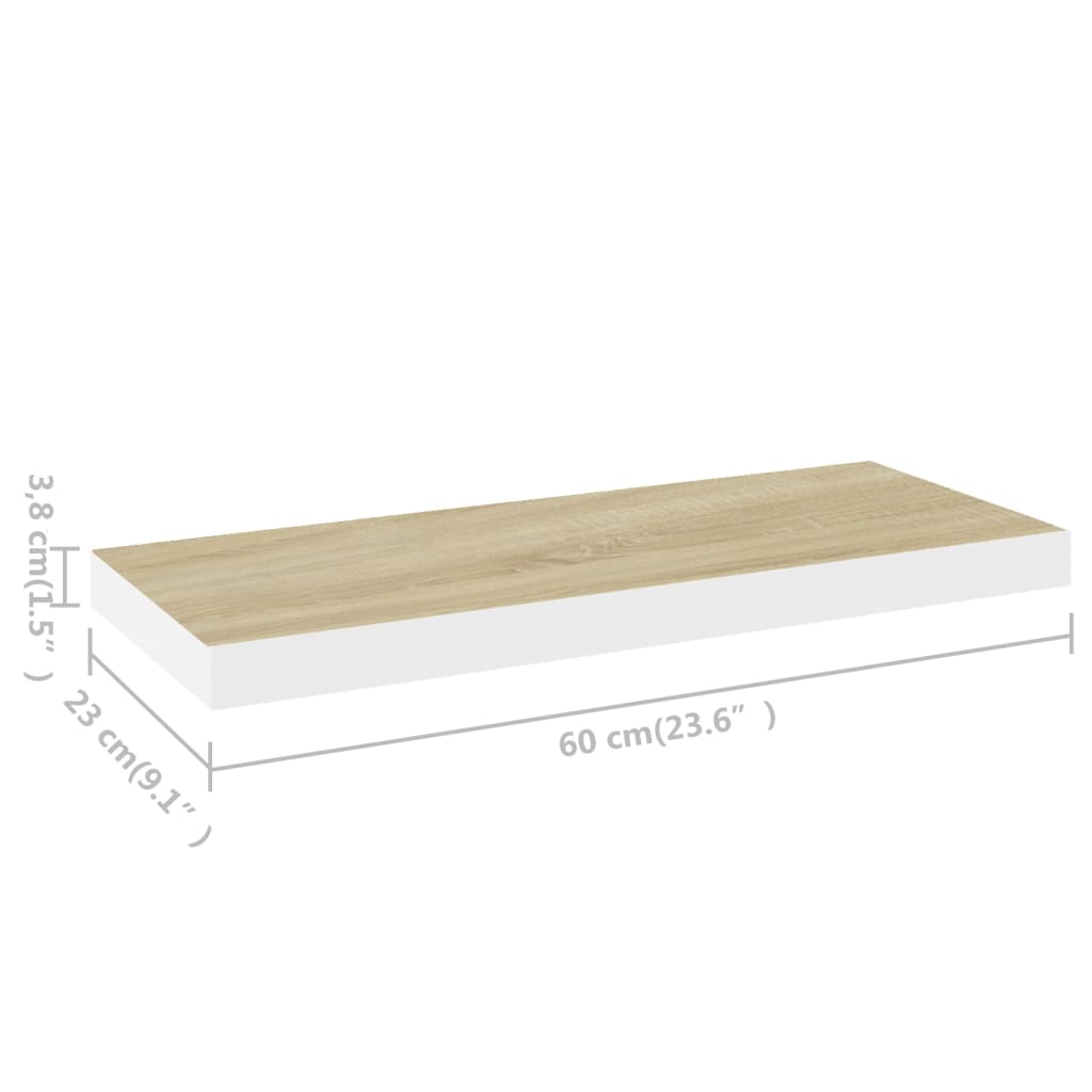 Étagère murale flottante chêne et blanc 60x23,5x3,8 cm MDF