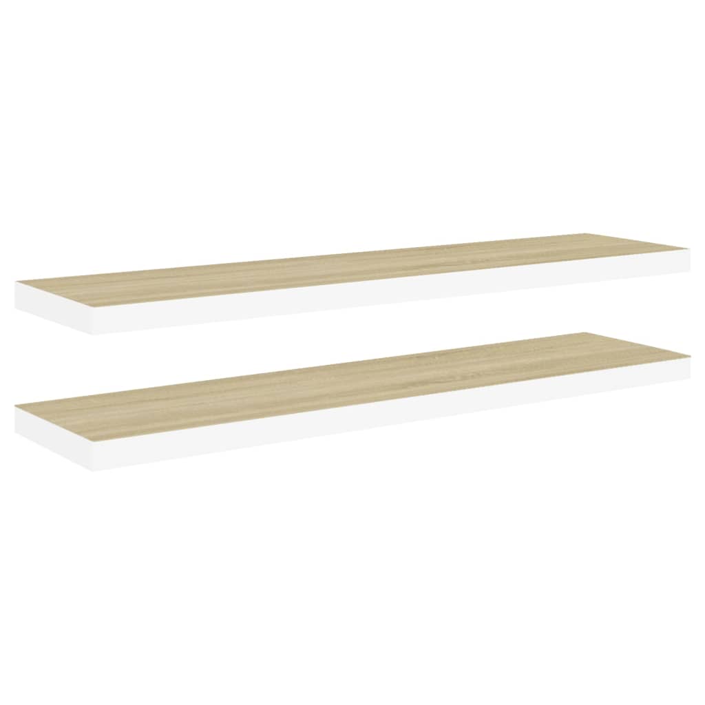 Étagères flottantes 2 pcs chêne et blanc 120x23,5x3,8 cm MDF