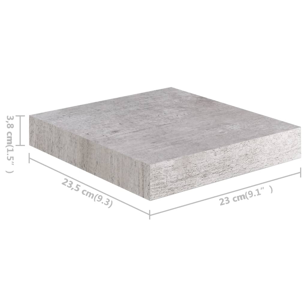 Étagères murales flottantes 2 pcs gris béton 23x23,5x3,8 cm MDF