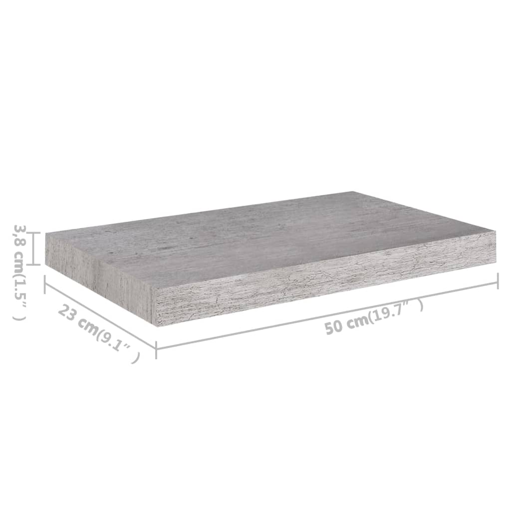 Étagères murales flottantes 2 pcs gris béton 50x23x3,8 cm MDF