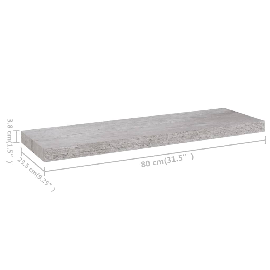 Étagère murale flottante Gris béton 80x23,5x3,8 cm MDF