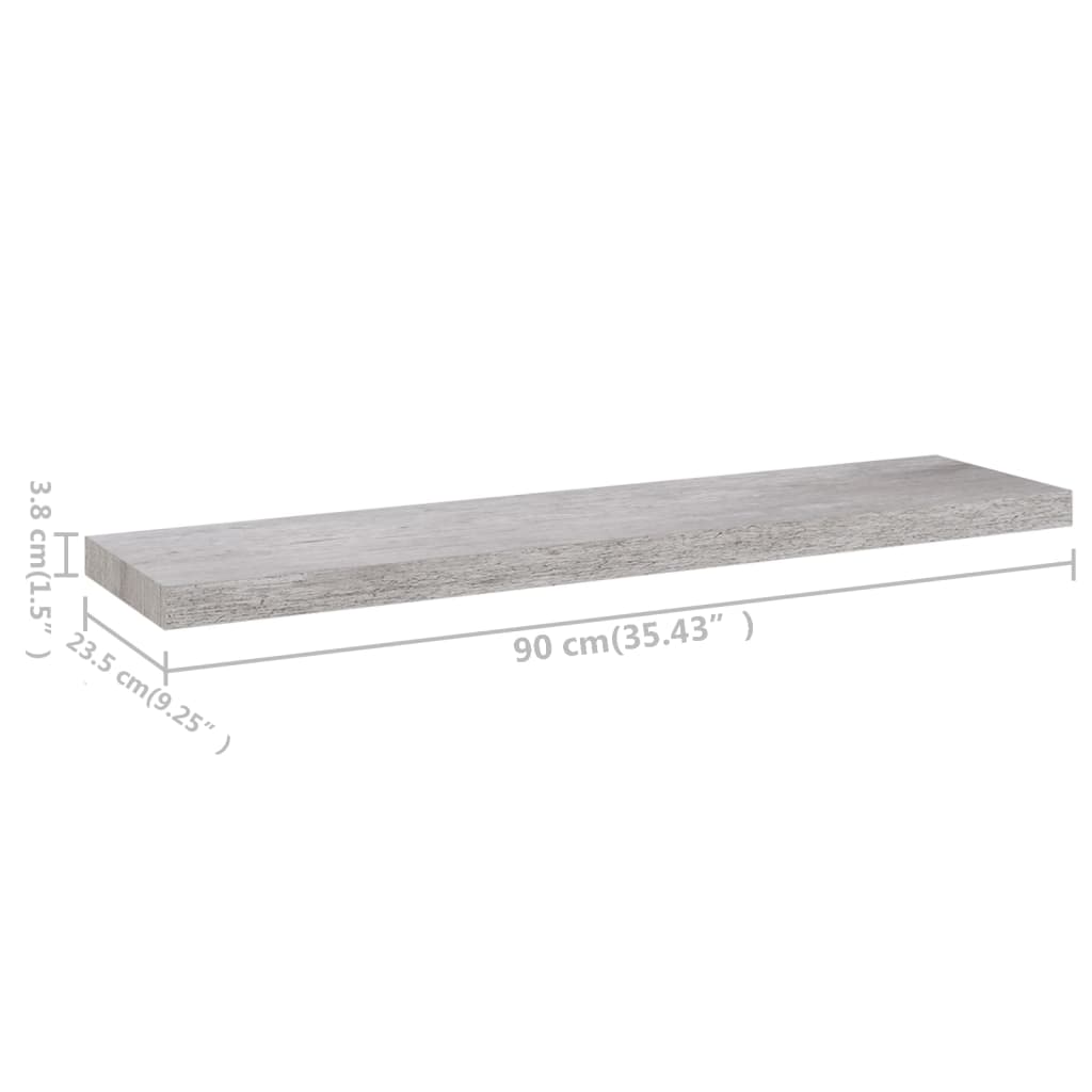 Étagères murales flottantes 2 pcs Gris béton 90x23,5x3,8cm MDF