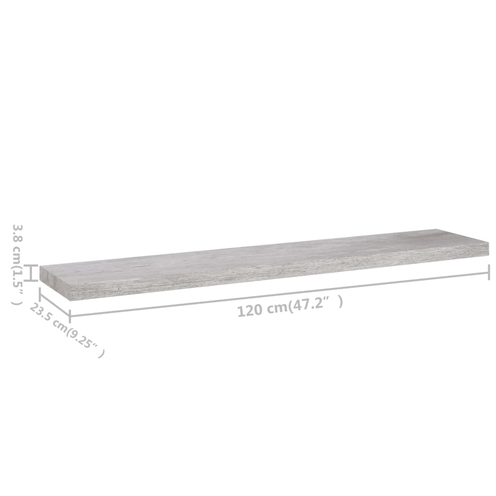 Étagère murale flottante Gris béton 120x23,5x3,8 cm MDF