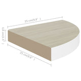 Étagère d'angle murale Chêne et blanc 25x25x3,8 cm MDF