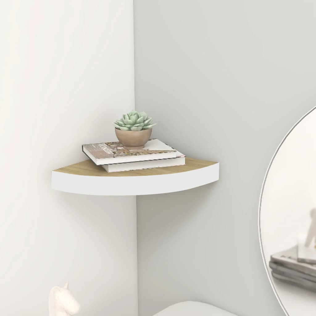 Étagère d'angle murale Chêne et blanc 25x25x3,8 cm MDF