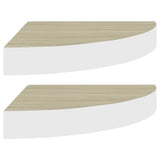 Étagères d'angle murales 2 pcs Chêne et blanc 25x25x3,8 cm MDF