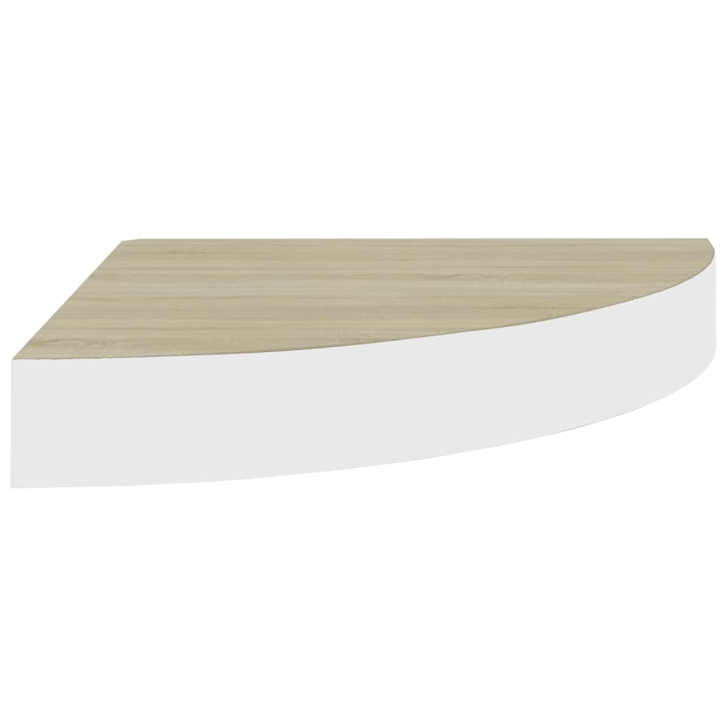 Étagères d'angle murales 2 pcs Chêne et blanc 25x25x3,8 cm MDF