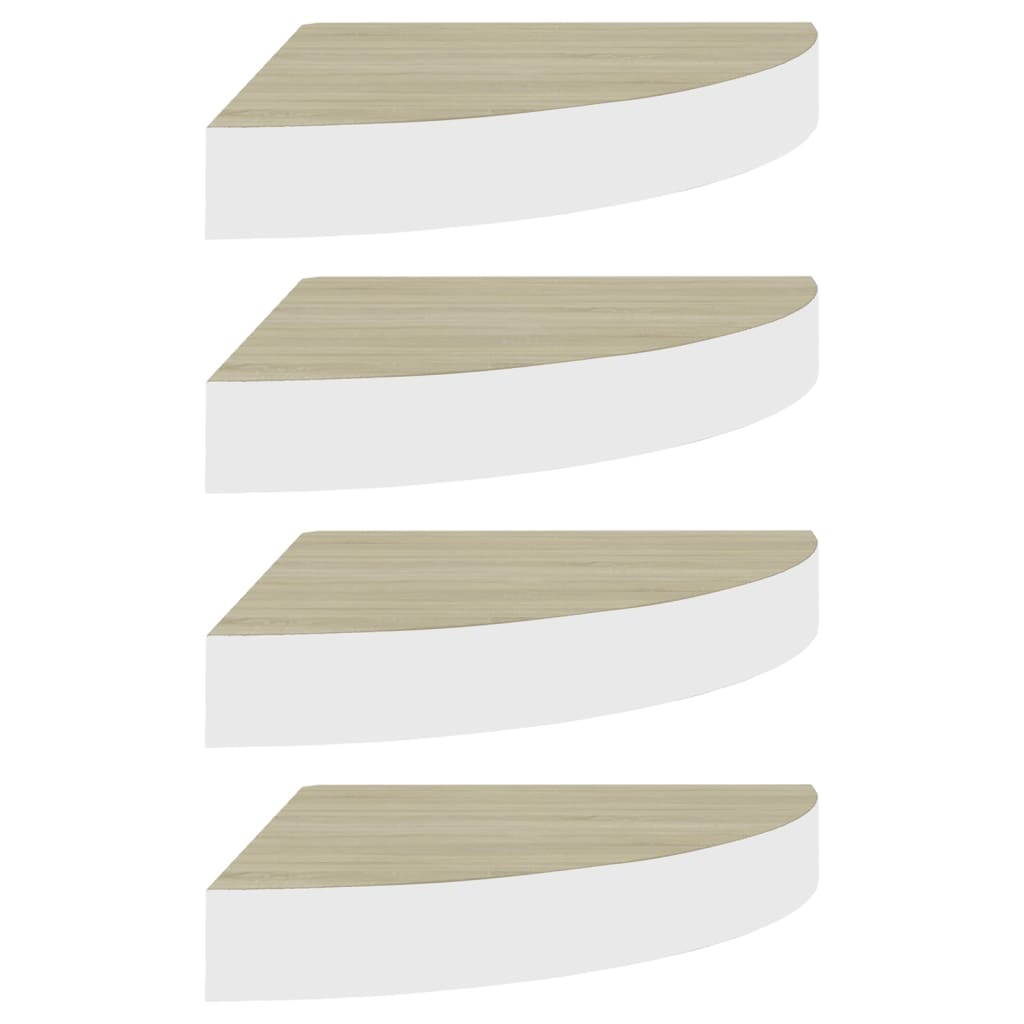 Étagères d'angle murales 4 pcs Chêne et blanc 25x25x3,8 cm MDF