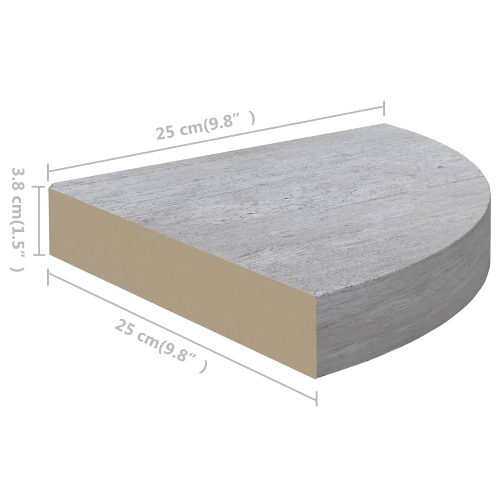 Étagère d'angle murale Gris béton 25x25x3,8 cm MDF