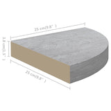 Étagères d'angle murales 2 pcs Gris béton 25x25x3,8 cm MDF