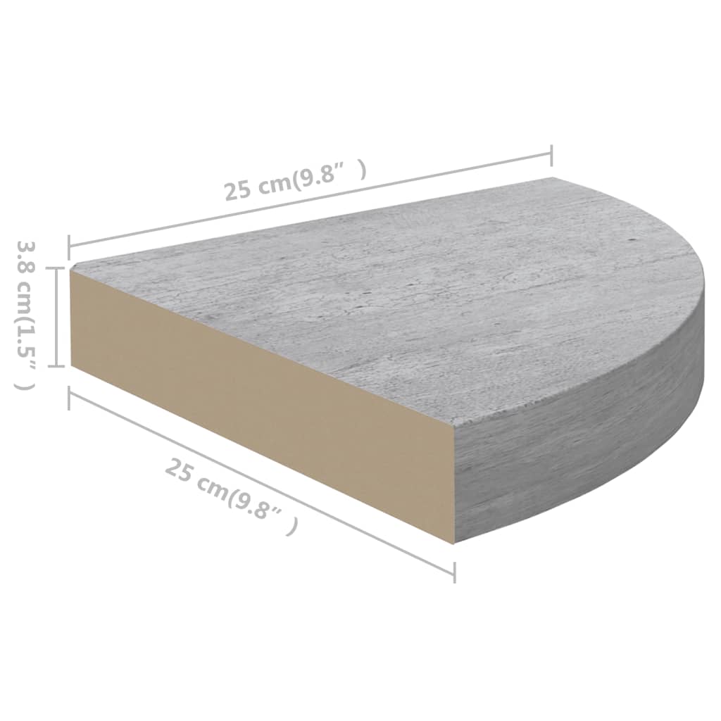 Étagères d'angle murales 4 pcs Gris béton 25x25x3,8 cm MDF