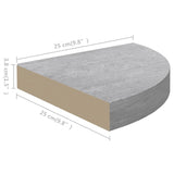 Étagères d'angle murales 4 pcs Gris béton 25x25x3,8 cm MDF