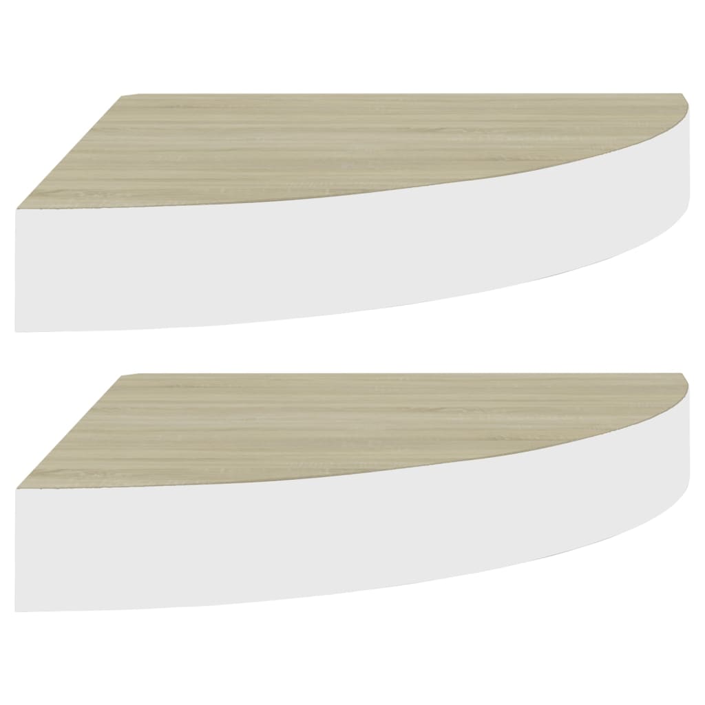 Étagères d'angle murales 2 pcs Chêne et blanc 35x35x3,8 cm MDF