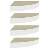 Étagères d'angle murales 4 pcs Chêne et blanc 35x35x3,8 cm MDF