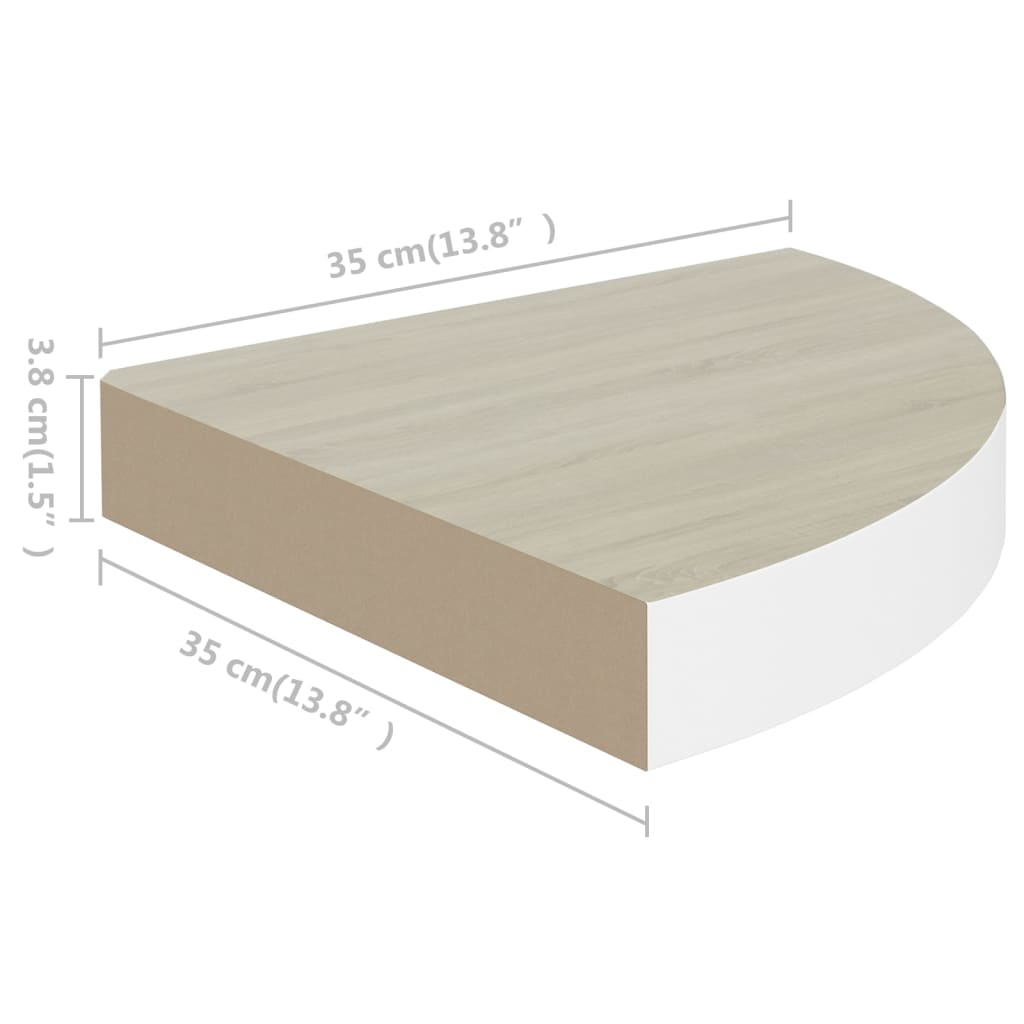 Étagères d'angle murales 4 pcs Chêne et blanc 35x35x3,8 cm MDF