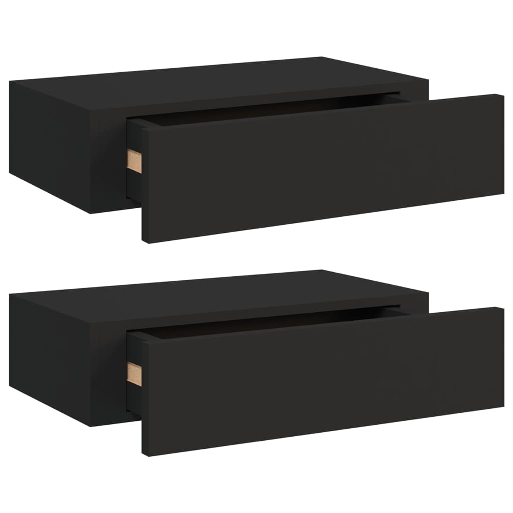 Étagères à tiroirs murales 2 pcs noir 40x23,5x10 cm MDF