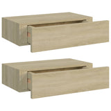 Étagères à tiroirs murales 2 pcs chêne 40x23,5x10 cm MDF