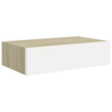 Étagère à tiroir murale chêne et blanc 40x23,5x10 cm MDF