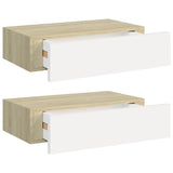 Étagères à tiroir murales 2 pcs Chêne et blanc 40x23,5x10cm MDF