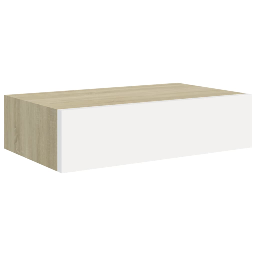 Étagères à tiroir murales 2 pcs Chêne et blanc 40x23,5x10cm MDF