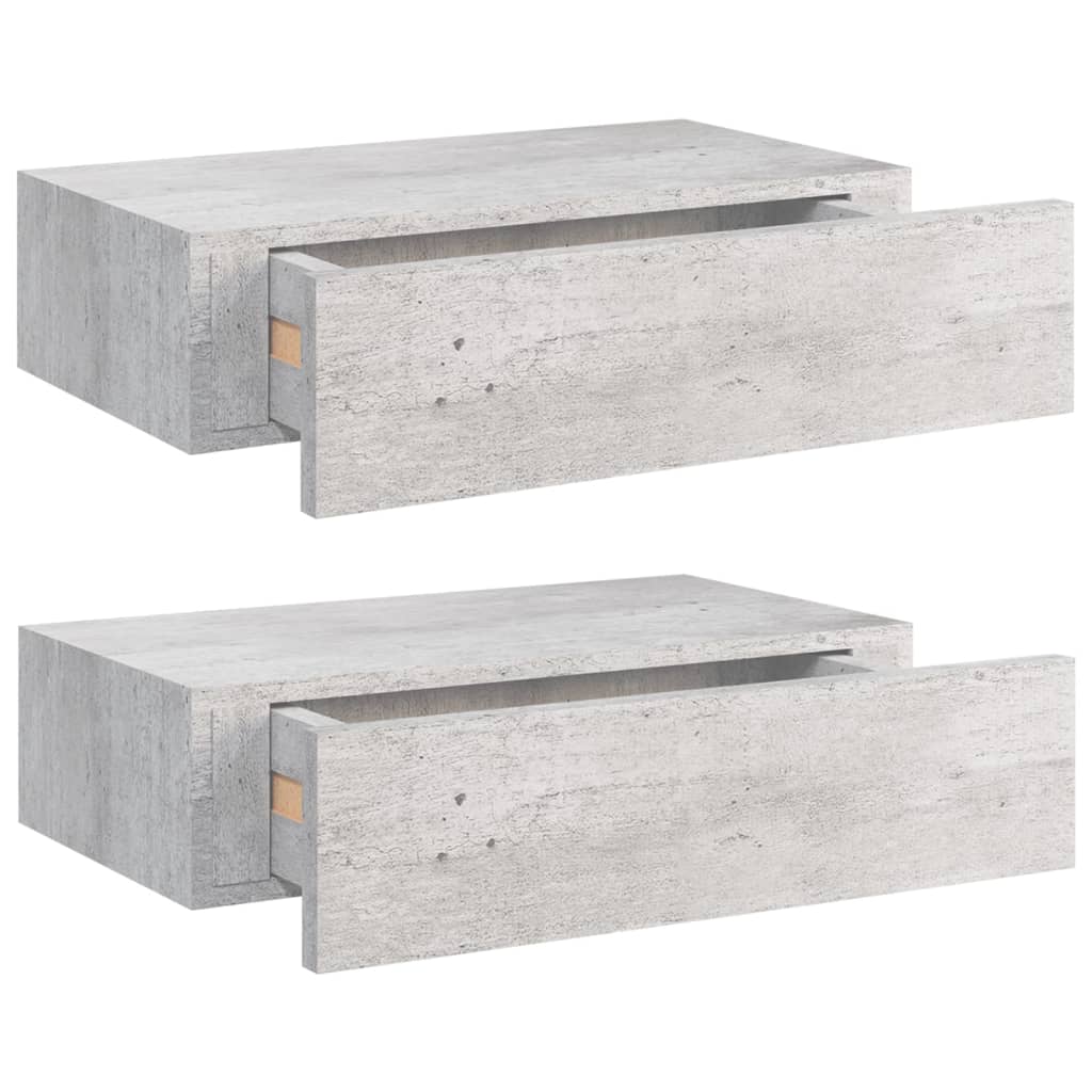 Étagères à tiroir murales 2 pcs Gris béton 40x23,5x10 cm MDF