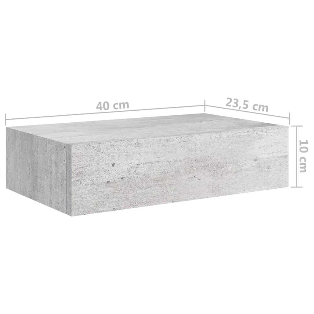 Étagères à tiroir murales 2 pcs Gris béton 40x23,5x10 cm MDF