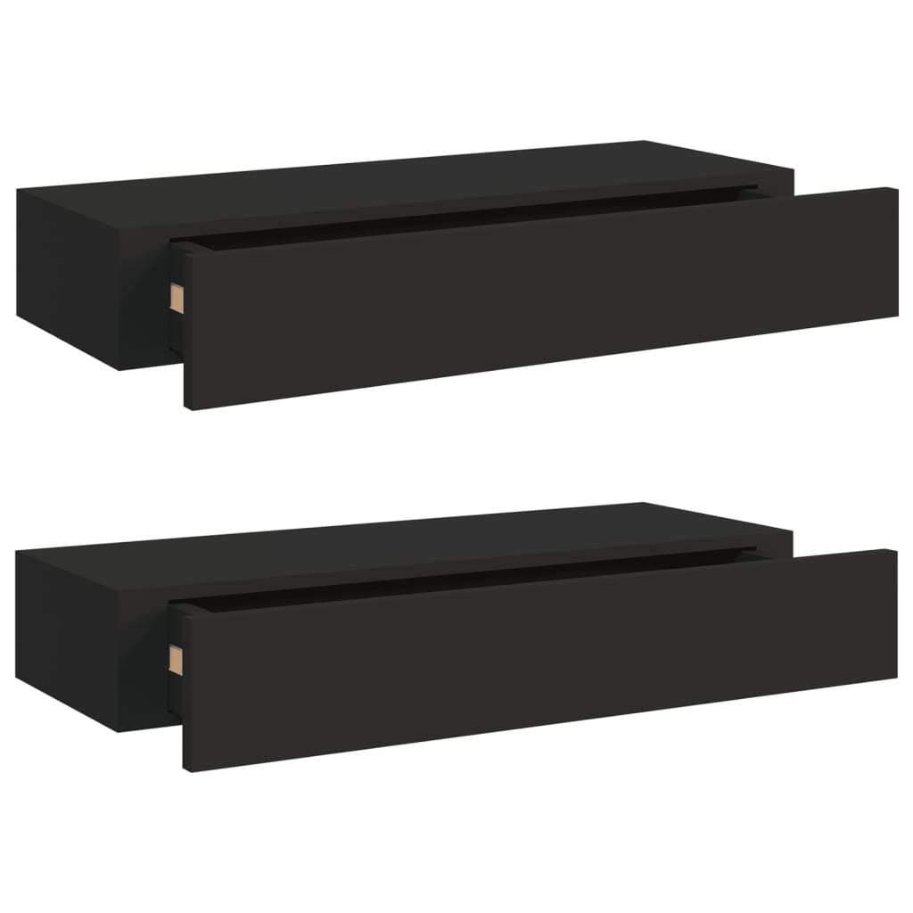 Étagères à tiroirs murales 2 pcs Noir 60x23,5x10 cm MDF