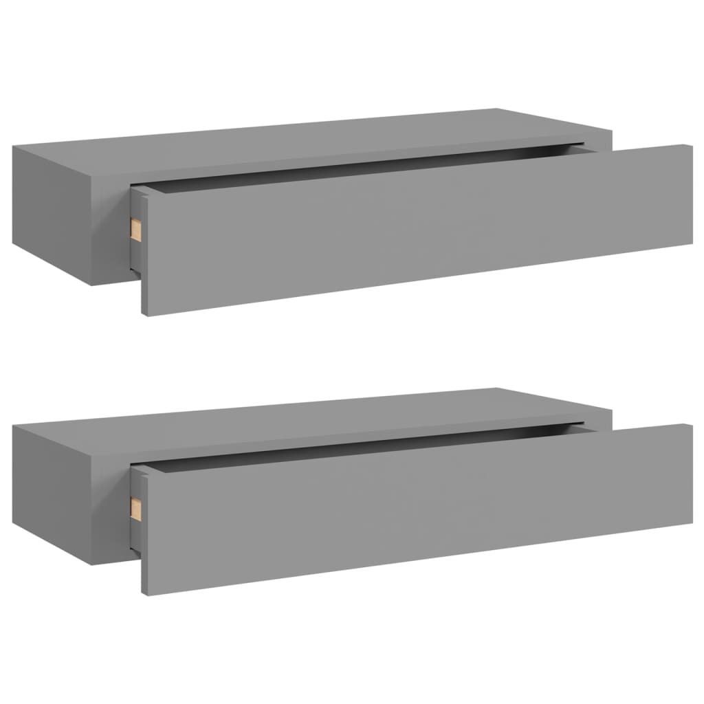 Étagères à tiroirs murales 2 pcs gris 60x23,5x10 cm MDF