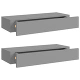 Étagères à tiroirs murales 2 pcs gris 60x23,5x10 cm MDF