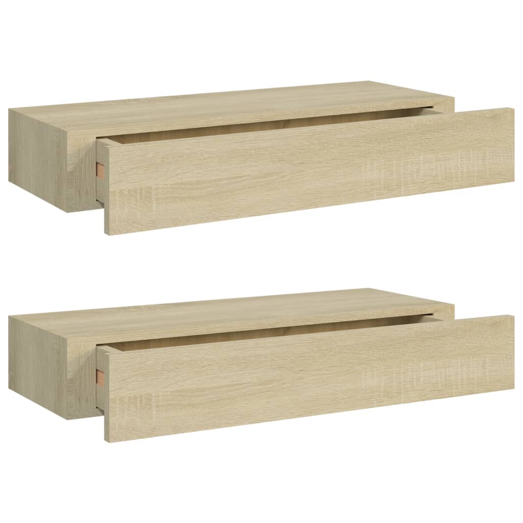 Étagères à tiroirs murales 2 pcs chêne 60x23,5x10 cm MDF