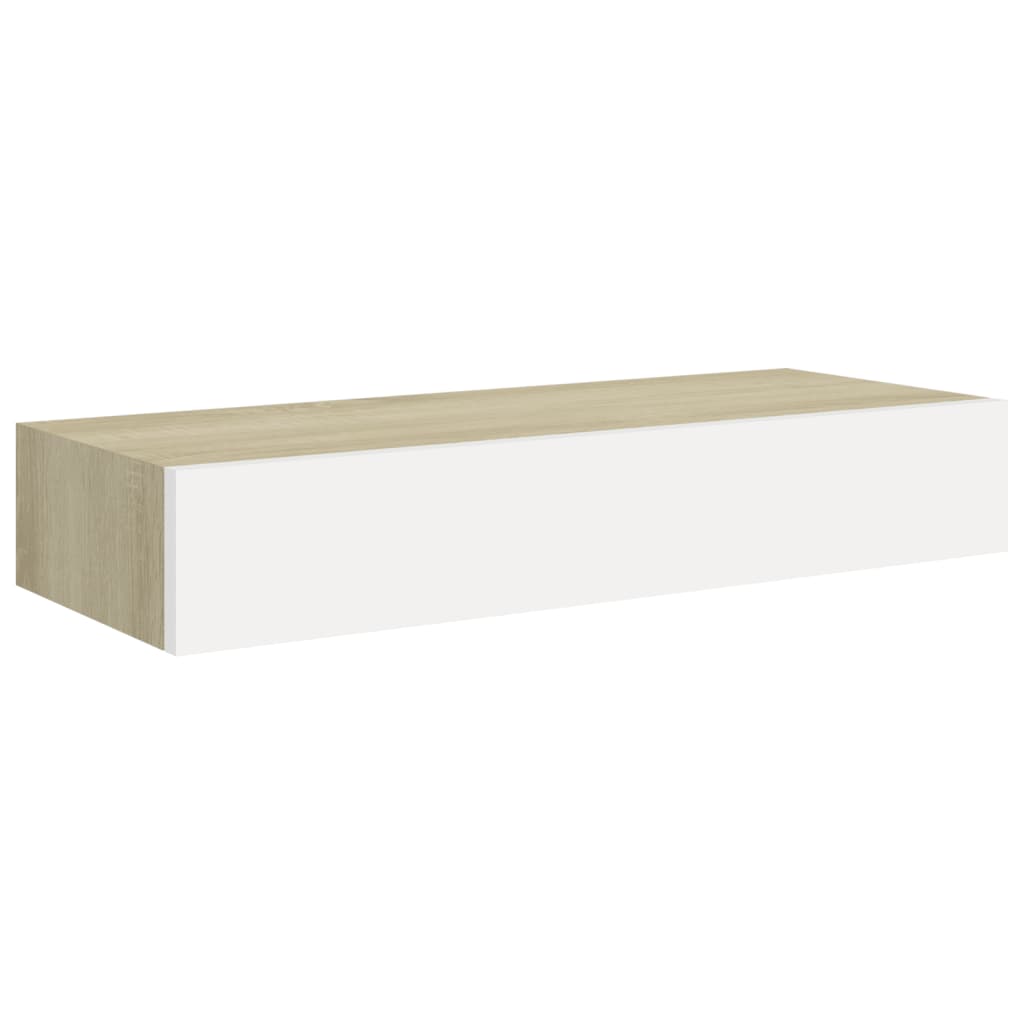 Étagère à tiroir murale chêne et blanc 60x23,5x10 cm MDF