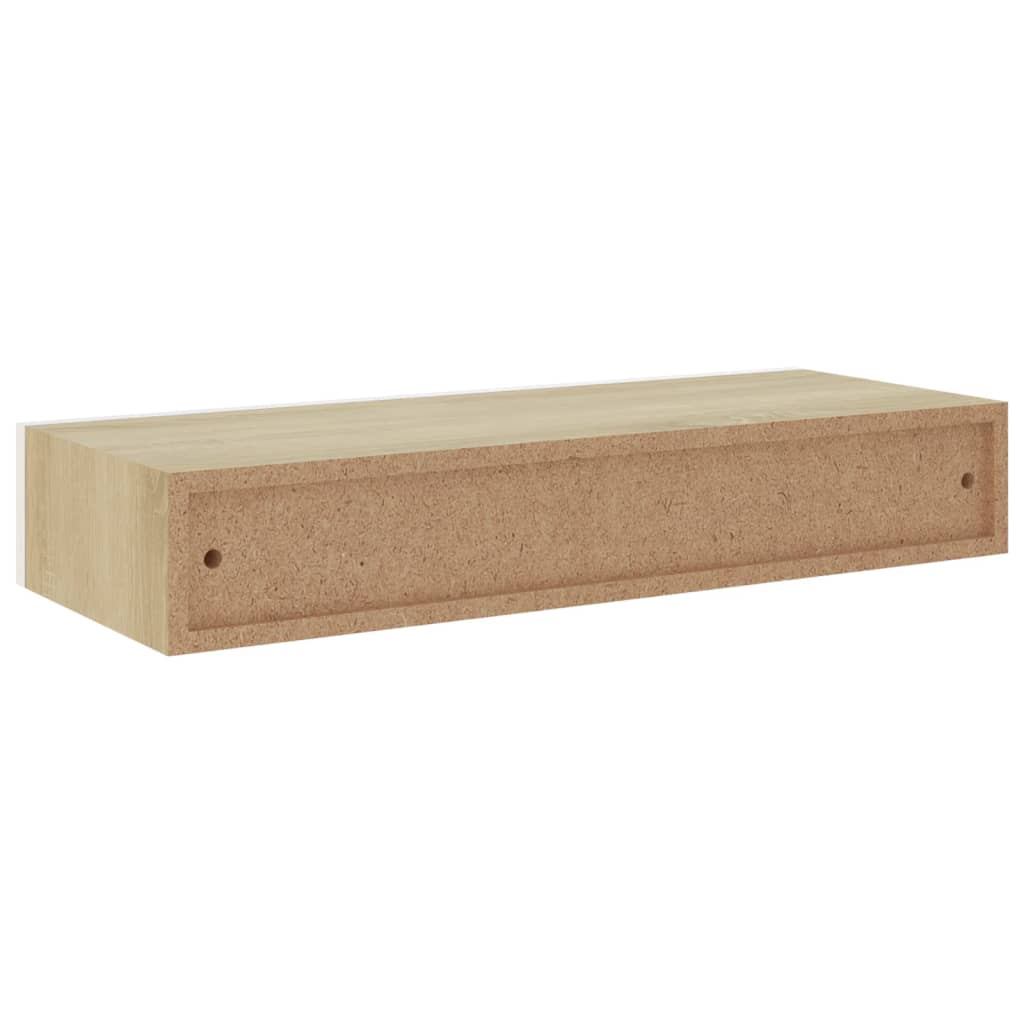 Étagère à tiroir murale chêne et blanc 60x23,5x10 cm MDF